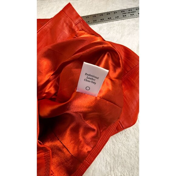 Coldwater Creek Women Red Leather Blazer Jacket P8 Button-Front 3/4 Sleeve Lined - Picture 5 of 11